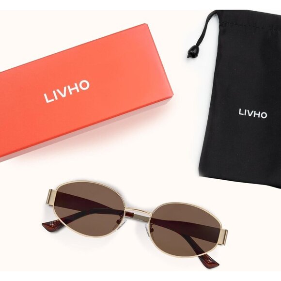 Retro Polarized Black Glod Sunglasses UV400 Protection Oval Metal Soft Frame